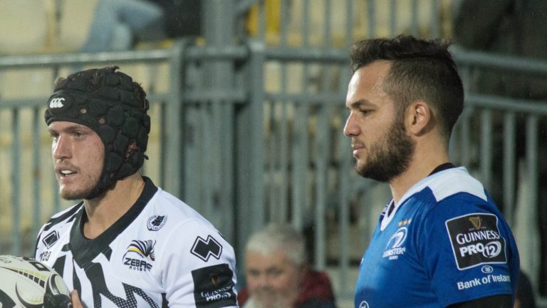 Leinster scrum-half Jamison Gibson-Park, right, during a Pro12 match against Zebre in 2016