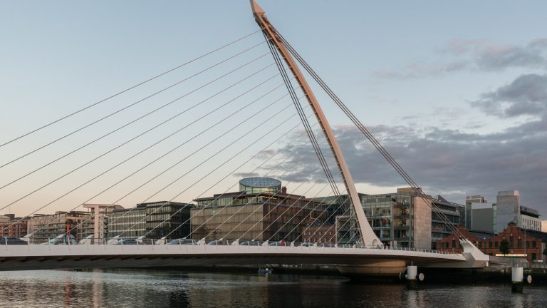 Samuel Beckett Bridge, a harp-shaped cable-stayed bridge over the River Liffey in Dublin